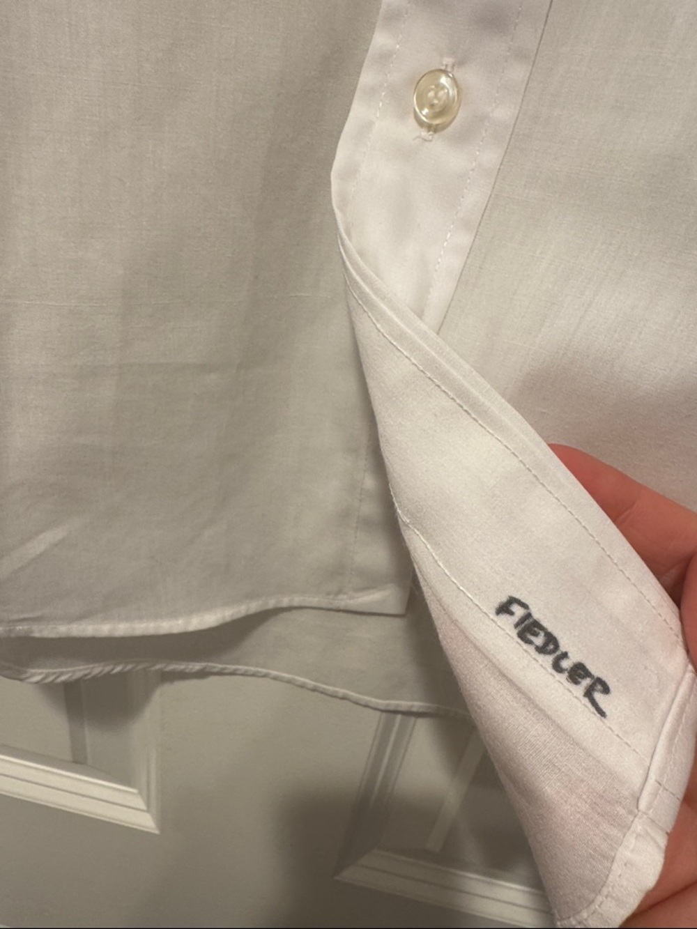 OPD New York White Button Down Women's Shirt with Silver Mesh Sleeves - Picture 4 of 4